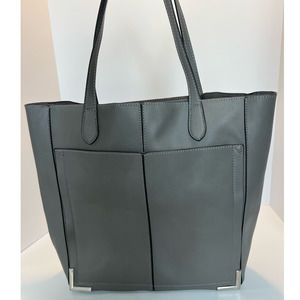 Steve Madden Tote, Faux Leather, Gray w/Silver Hardware, Magnetic Closure
